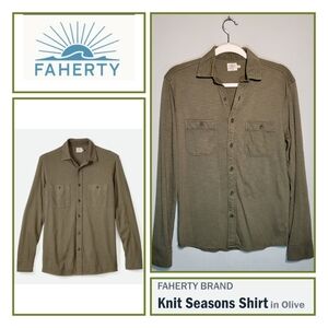 FAHERTY Size XS Knit Seasons Shirt in Olive 100% Oragnic Cotton Buttondown